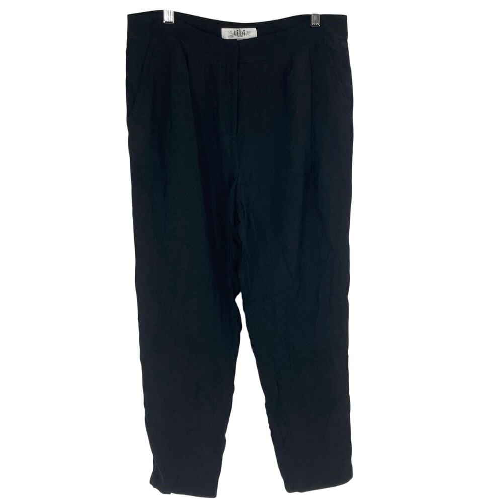 Tibi New York Black Linen Tapered High Rise Pants Capsule Minimal Size 6 Women’s